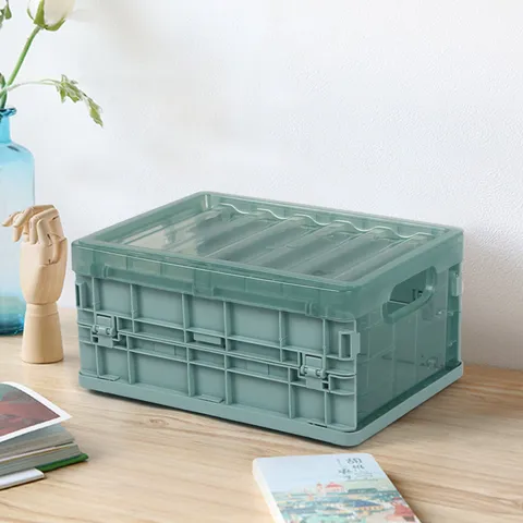 Foldable Plastic Storage Box Desktop Makeup Organizer Portable Storage Container With Lid For Bedroom Toys Clothes Sundries