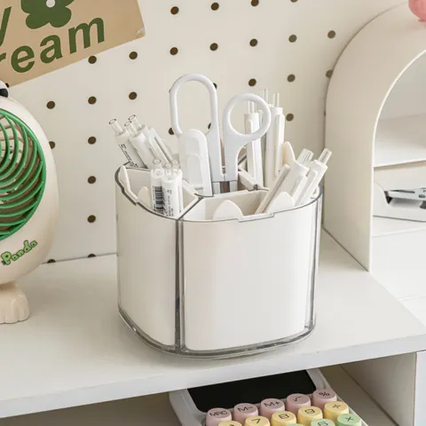 Multi-Functional Rotating Desktop Storage Box Plastic Large Capacity Partitioned Pen Holder Makeup Brush Organizer