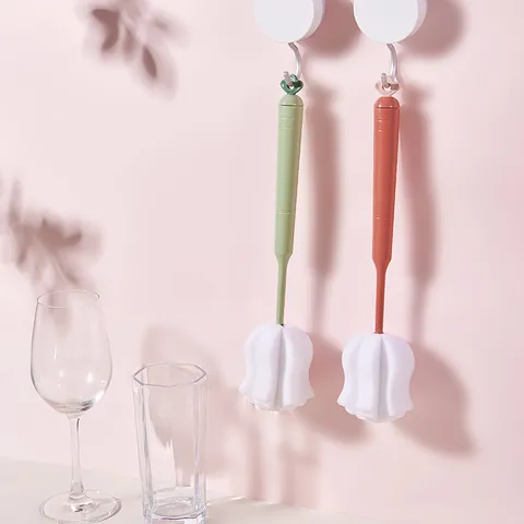 Long Handle Sponge Cup Brush Cute Radish Shape Cleaning Brush For Baby Bottles And Kitchen Glassware