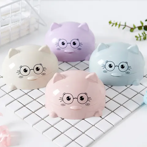 Large Plastic Soap Box With Lid Cute Cartoon Cat Design Draining Soap Holder Nordic Style Soap Dish For Bathroom Home Storage