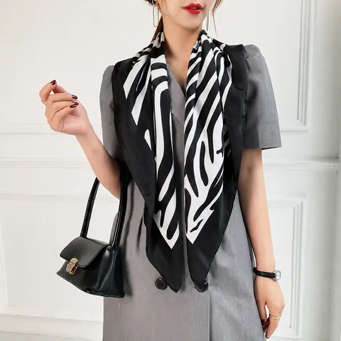 Foulard Quadrato con Motivo Zebrato alla Moda da Donna Sciarpa da Collo in Poliestere Leggero
