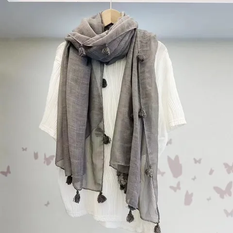 Sciarpa in Misto Cotone con Nappe Tinta Unita Donna Moda Elegante Lungo Sottile Scialle Traspirante