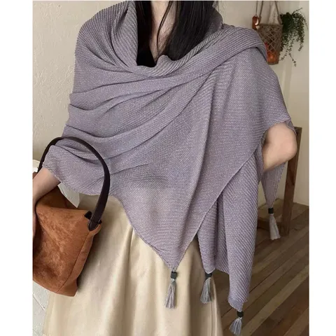 Sciarpa Tinta Unita Donna Autunno Inverno Moda Retro Artistico Nappa Sciarpa Sottile Versatile Decorativo Sciarpa Calda