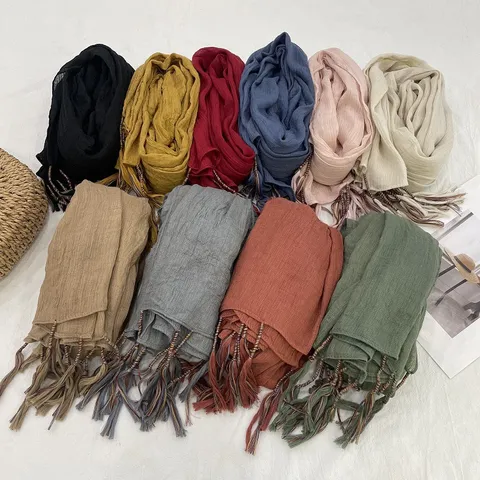 Sciarpa Lunga da Donna in Policotone con Nappe Tessute a Mano Scialle Retro Letterario Primavera Autunno Caldo Protezione Solare