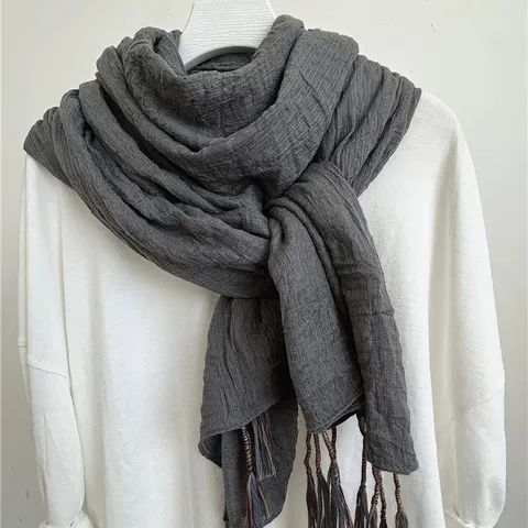 Sciarpa Lunga da Donna in Policotone con Nappe Tessute a Mano Scialle Retro Letterario Primavera Autunno Caldo Protezione Solare