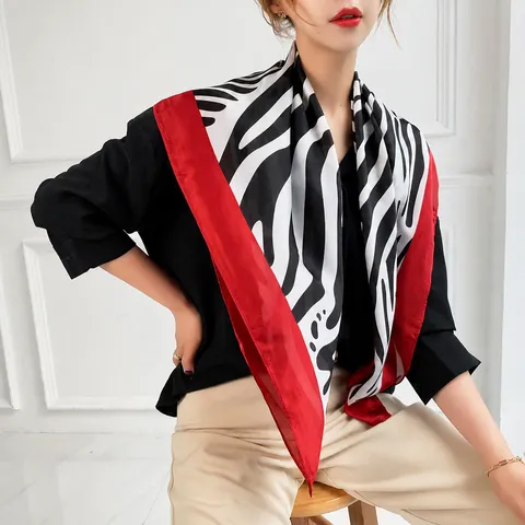 Foulard Quadrato con Motivo Zebrato alla Moda da Donna Sciarpa da Collo in Poliestere Leggero