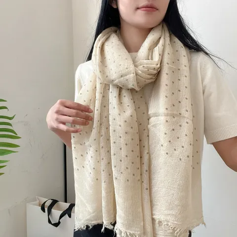 Sciarpa Lunga in Lana da Donna Tinta Unita a Pois Leggera Frangia Scialle Moda Inverno Primavera Caldo Scaldacollo