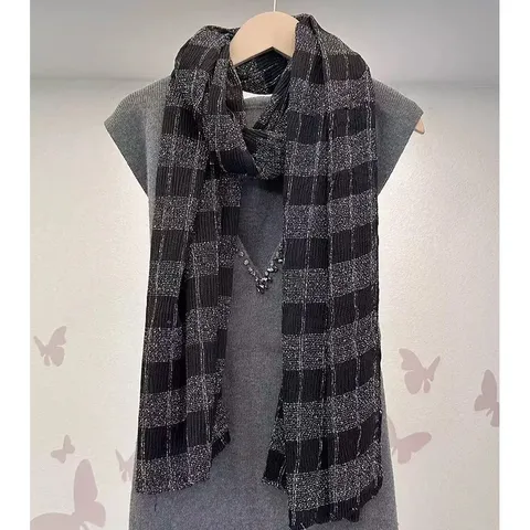 Womens Fall Winter Scarf Literary Plaid Color-Blocking Warm Soft Cotton Linen Shawl Fashion Casual Long Scarf