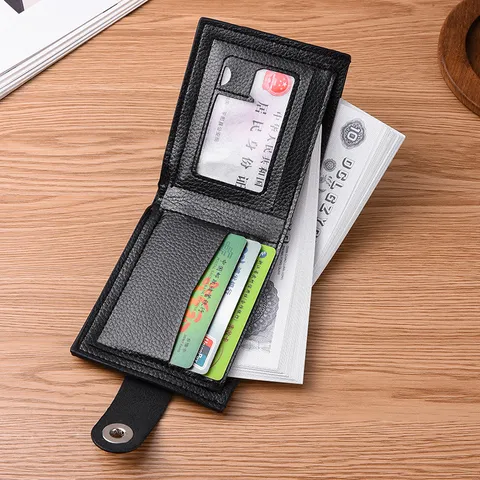 Portafoglio Corto da Uomo Business in Pelle PU con Motivo a Coccodrillo Fibbia in Metallo Multi Slot per Carte di Moda
