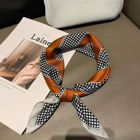 Donna Moda Stampato Piccolo Foulard Quadrato Retro Geometrico Poliestere Sciarpa da Collo Versatile Fascia Accessorio