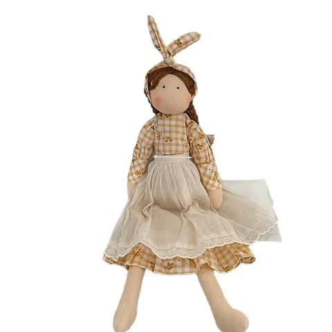 Handmade Korean Style Cloth Doll Large Fabric Rag Doll With Plaid Floral Dress For Kids Soothing Toy Home Decor Ornaments