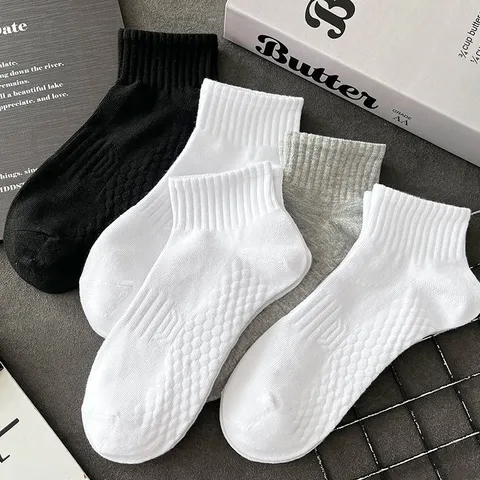 Unisex Breathable Cotton Blend Short Socks Solid Color Honeycomb Mesh Athletic Casual Ankle Socks