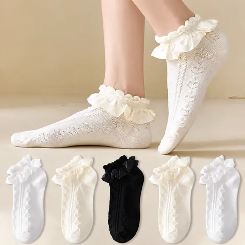 Women's Summer Thin Lolita Socks Sweet Bubble Lace JK Short Socks Mesh Breathable Cotton Socks