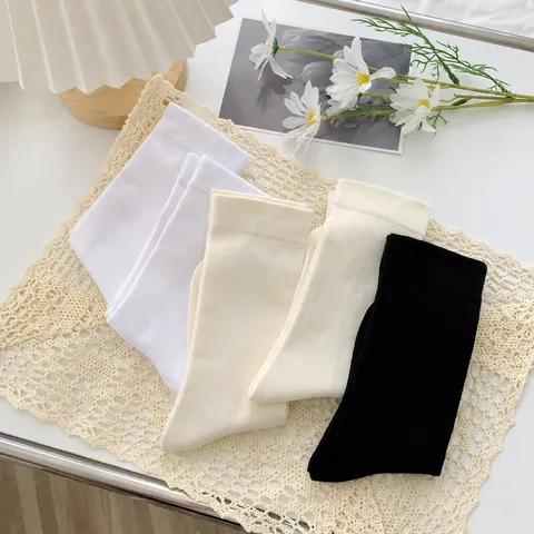 Women Casual Solid Color Mid Calf Socks Japanese College Style Breathable Comfortable Cotton Blend Fashion Daily Socks