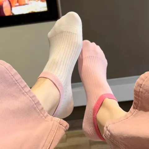 Calcetines Invisibles de Verano Finos de Algodón Puro para Mujer Bloque de Color Helado Sin Costuras Absorbentes Antideslizantes Uso Diario