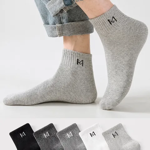 Men's Casual Cotton Blend Short Socks Low Cut Ankle Socks Breathable Sports Athletic Socks With Letter M Embroidery