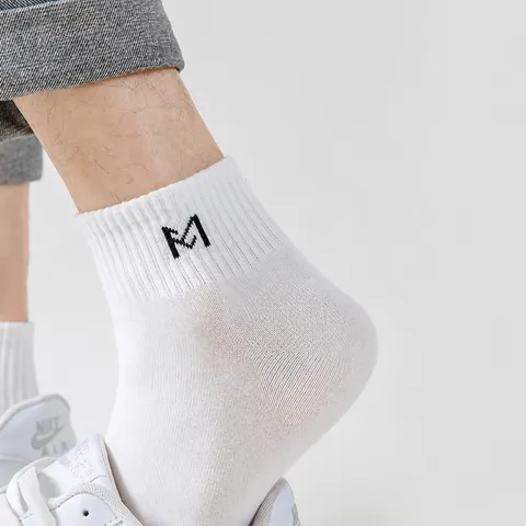Men's Casual Cotton Blend Short Socks Low Cut Ankle Socks Breathable Sports Athletic Socks With Letter M Embroidery
