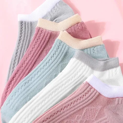 Women Summer Thin Diamond Pattern Low Cut Boat Socks Sweet Japanese Style Solid Color Breathable Casual Invisible Socks