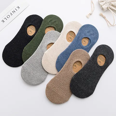 Men's Invisible Socks Summer Silicone Anti-Slip Breathable Cotton No Show Socks Solid Color Low Cut Casual Boat Socks