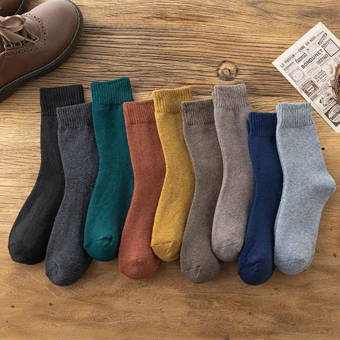 Men Women Thickened Terry Cotton Winter Warm Crew Socks Solid Color Thermal Casual Mid-Tube Socks