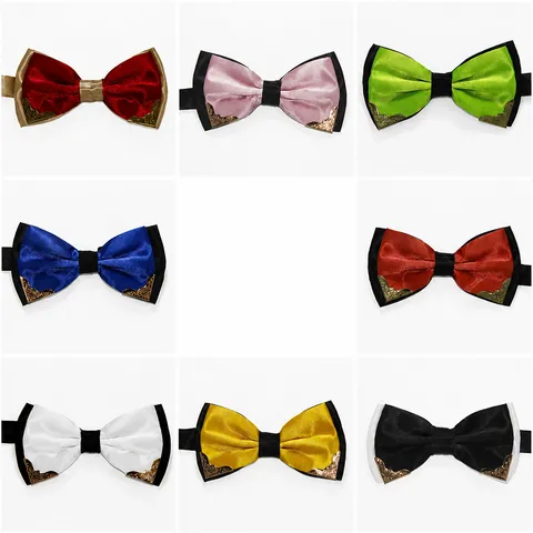 Herren Formal Polyester Seide Business Casual Hochzeit Fliege Doppelt Schicht Zweifarbig Metall Ecke Fliege Mode Halsbekleidung