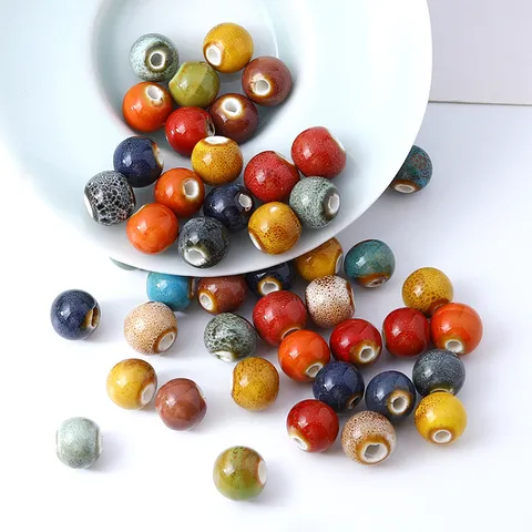 Jingdezhen Ceramic Glazed Porcelain Loose Beads DIY Jewelry Making Crafts Colorful Multicolored Round Beads