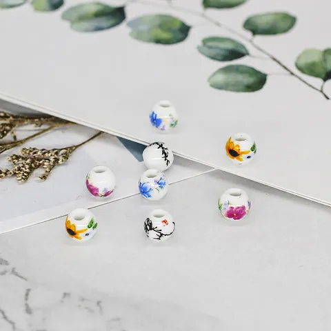 Ceramic Loose Beads Decal Blue And White Porcelain Floral Beading DIY Jewelry Making Accessories Craft Materials