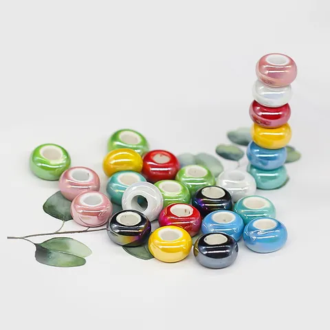 Ceramic Big Hole Beads Electroplated Glazed DIY Jewelry Making Findings Spacer Beads Charm For Bracelet Necklace