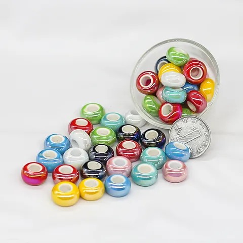 Ceramic Big Hole Beads Electroplated Glazed DIY Jewelry Making Findings Spacer Beads Charm For Bracelet Necklace