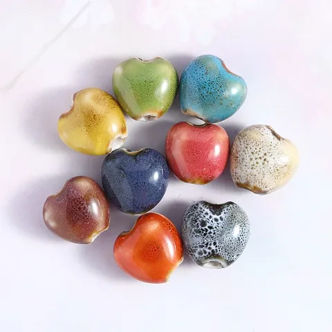 DIY Colorful Glazed Ceramic Peach Heart Beads Loose Heart Shape Beads For Bracelet Necklace Jewelry Making Supplies