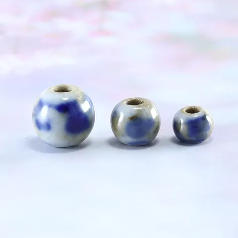 Perles Vrac en Céramique Style Porcelaine Bleu et Blanc Rondes Accessoires de Fabrication de Bijoux Fait Main DIY Matériaux d'Artisanat