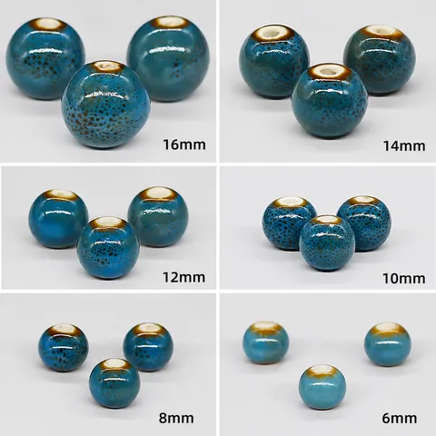 Handmade Ceramic Loose Beads Glazed Blue Round Beads For DIY Jewelry Making Bracelet Necklace Craft Accessories