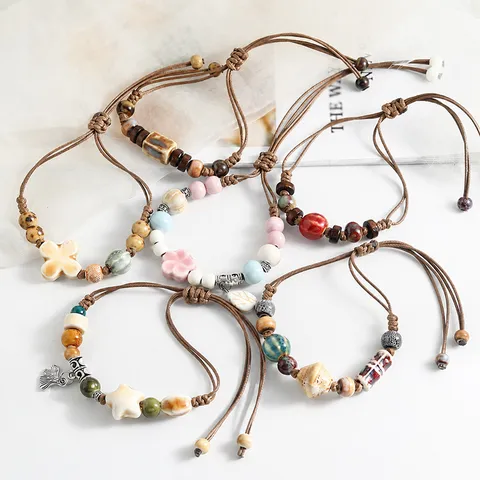 Handmade Ceramic Beaded Woven Bracelet Retro Ethnic Style Couple Adjustable Bracelet Fashion Jewelry