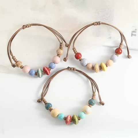 Handmade Ceramic Beaded Woven Bracelet Retro Ethnic Style Couple Adjustable Bracelet Fashion Jewelry