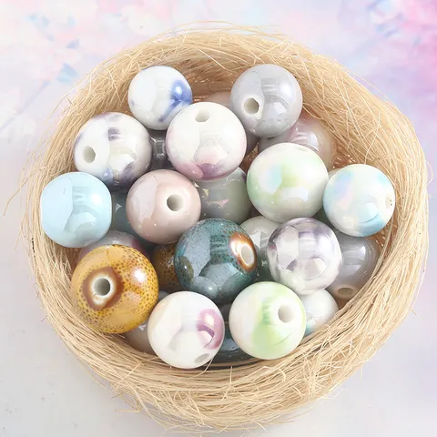 Handmade Ceramic Loose Beads Straight Hole Glazed Round Beads DIY Jewelry Making Accessories For Bracelets Craft