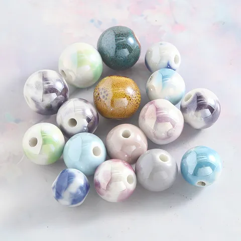 Handmade Ceramic Loose Beads Straight Hole Glazed Round Beads DIY Jewelry Making Accessories For Bracelets Craft