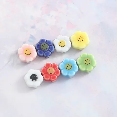 Ceramic Loose Beads Daisy Smile Face High Temperature Fired Handmade Glazed DIY Jewelry Making Accessories