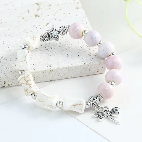 New Chinese Style Ceramic Beaded Bracelet Handmade Dragonfly Pendant Vintage Fashion Jewelry Gift For Women