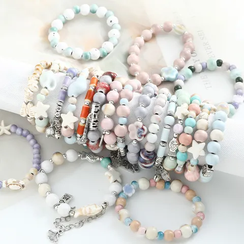 New Chinese Style Ceramic Beaded Bracelet Star Conch Turtle Charm Bracelet Handmade Ceramic Jewelry Gift For Women