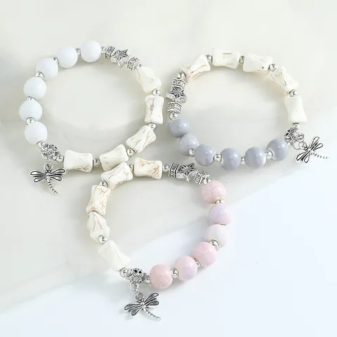 New Chinese Style Ceramic Beaded Bracelet Handmade Dragonfly Pendant Vintage Fashion Jewelry Gift For Women