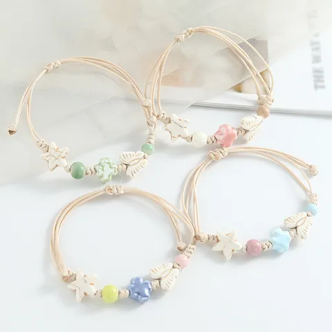 Sweet Ceramic Star Butterfly Beaded Bracelet Handmade Woven Adjustable Friendship Jewelry Gift for Women