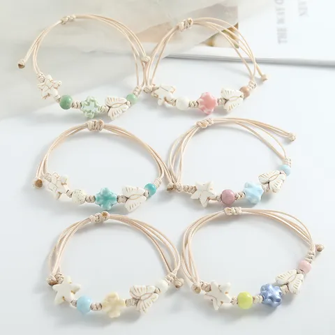 Sweet Ceramic Star Butterfly Beaded Bracelet Handmade Woven Adjustable Friendship Jewelry Gift for Women