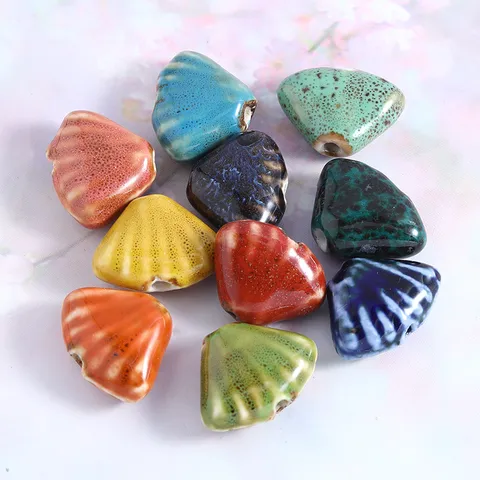 Colorful Ceramic Scallop Beads Hand Glazed Loose Beads For DIY Necklace Bracelet Jewelry Making Handcrafted Materials