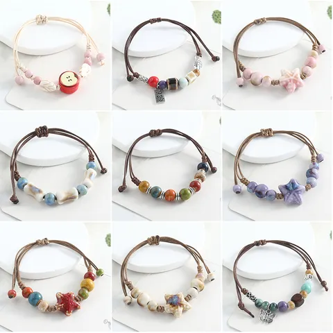New Chinese Style Handmade Woven Ceramic Bracelet Cute Apple Starfish Beads Hand Ornaments Mori Style Fashion Jewelry Gift