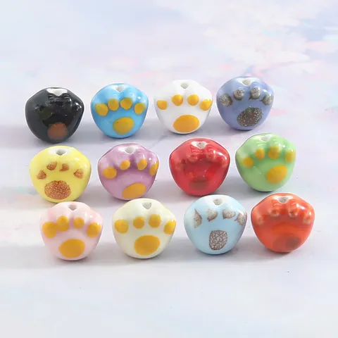 Hand Painted Ceramic Cat Paw Loose Beads DIY Handmade Bracelet Phone Chain Porcelain Bead Jewelry Accessories