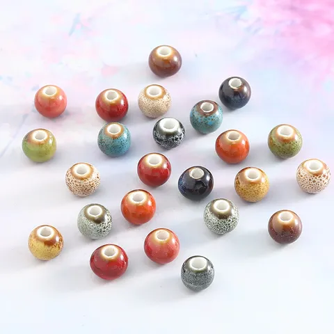 Vintage Ceramic Beads Mixed Glaze Round Loose Beads Ceramic Craft Beads For DIY Bracelet Necklace Jewelry Making