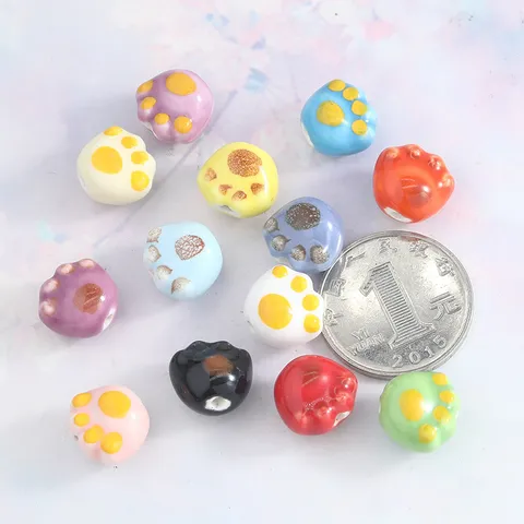 Hand Painted Ceramic Cat Paw Loose Beads DIY Handmade Bracelet Phone Chain Porcelain Bead Jewelry Accessories
