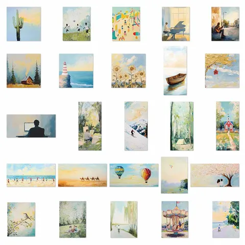 Aesthetic Art Oil Painting Style Decorative Stickers Serene Canvas Stickers For Phone Case Journal Scrapbook