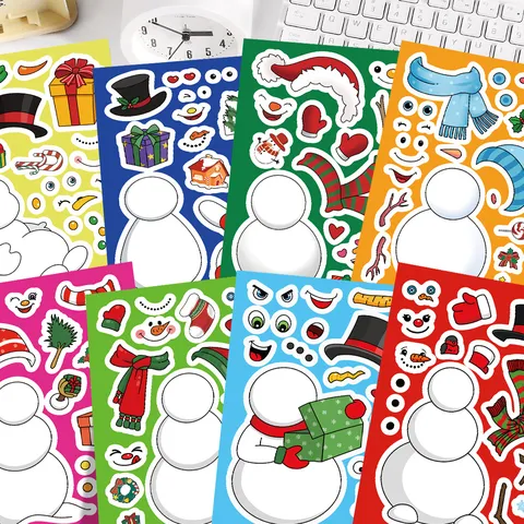 Kids DIY Snowman Puzzle Stickers Waterproof Cartoon Craft Decoration Christmas Party Supplies Educational Toy