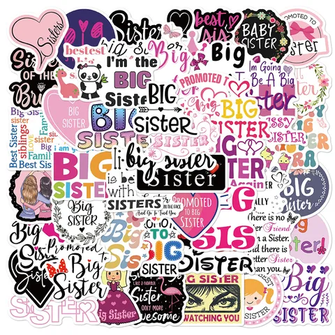 Big Sister Waterproof Vinyl Graffiti Stickers Decals Cute Cartoon Letter Slogans For Luggage Guitar Laptop